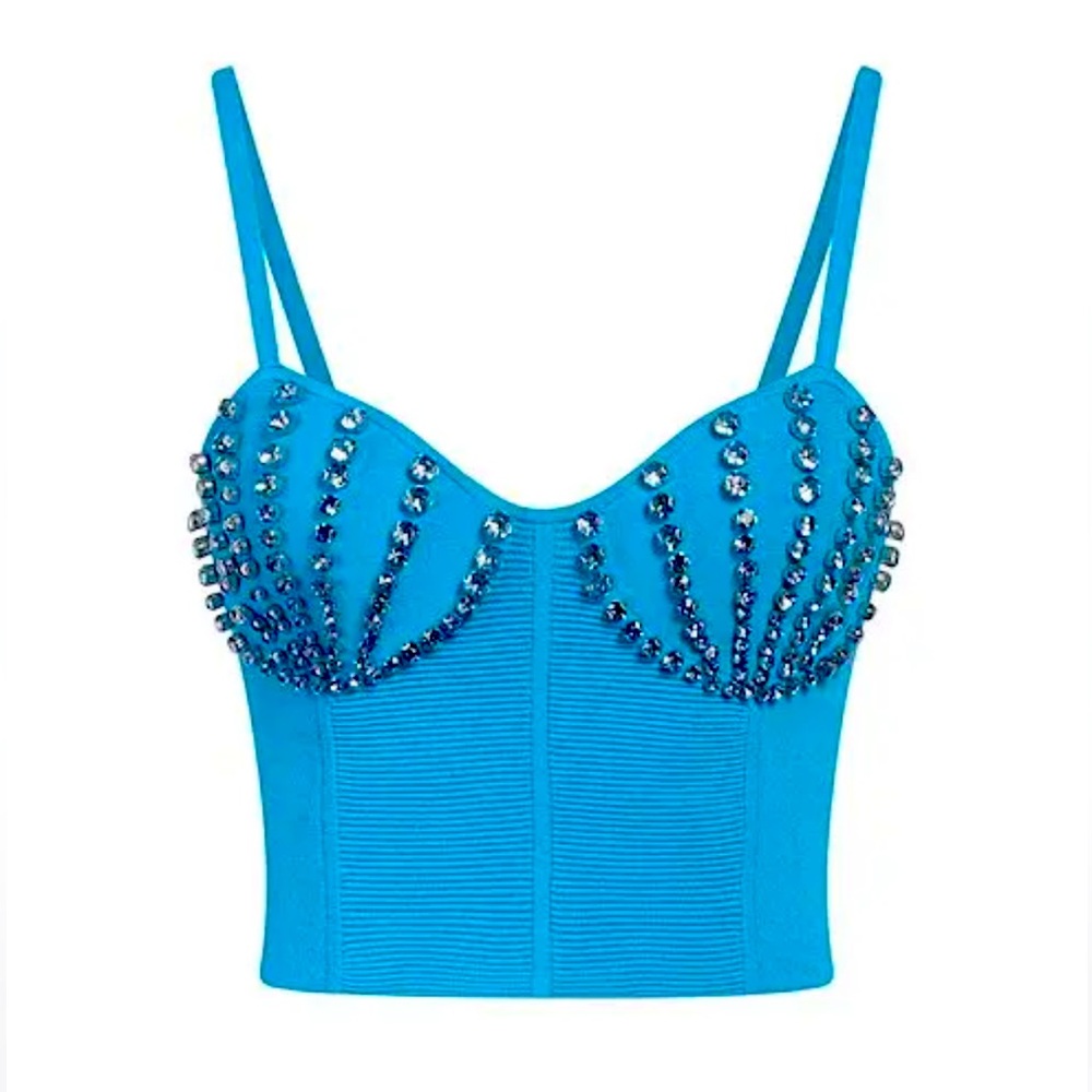 Sandro Blue Rhinestone Embellished Mermaid Crop Top